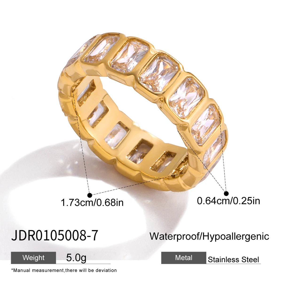 KIKA Minimalist 18K Gold Color PVD Plated Stainless Steel 316L Geometric Zircon Flower Ring Stackable Texture Ring