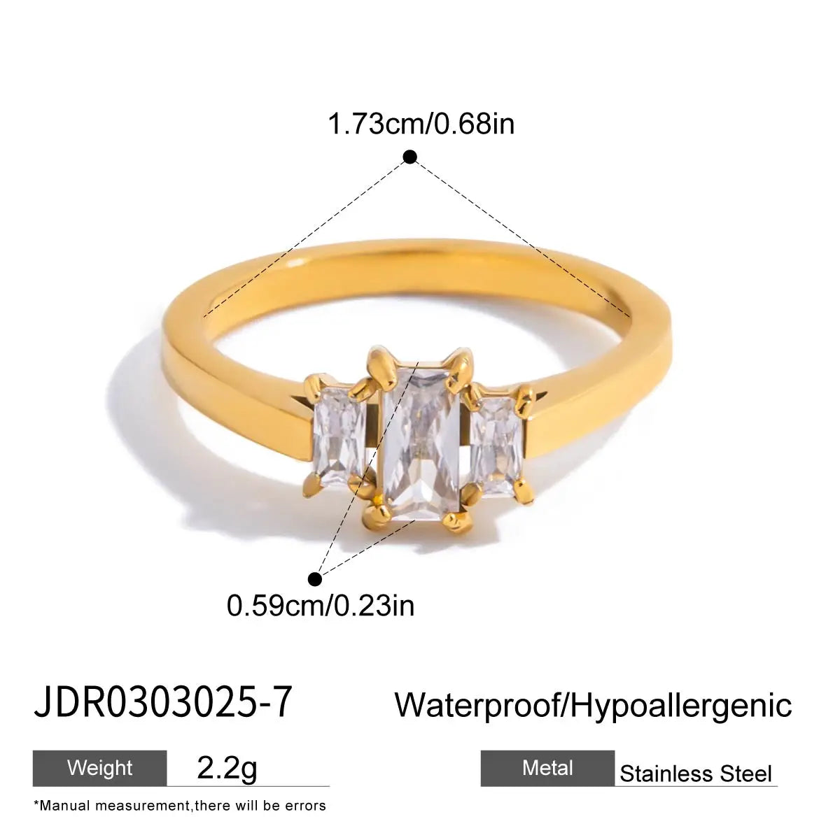 Kika Minimalist Classic 18K Gold Color Plated Stainless Steel Square Zircon Ring