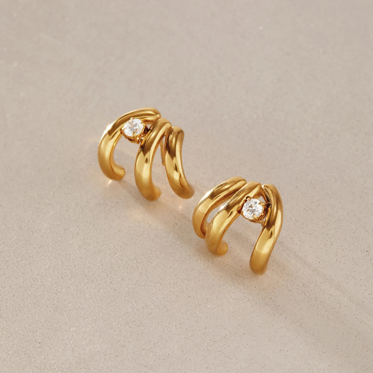 KIKA Round Zircon Multilayer C Shape Stud Earrings For Women 18K Gold PVD Plated Stainless Steel Earrings Fashion Jewelry Gift