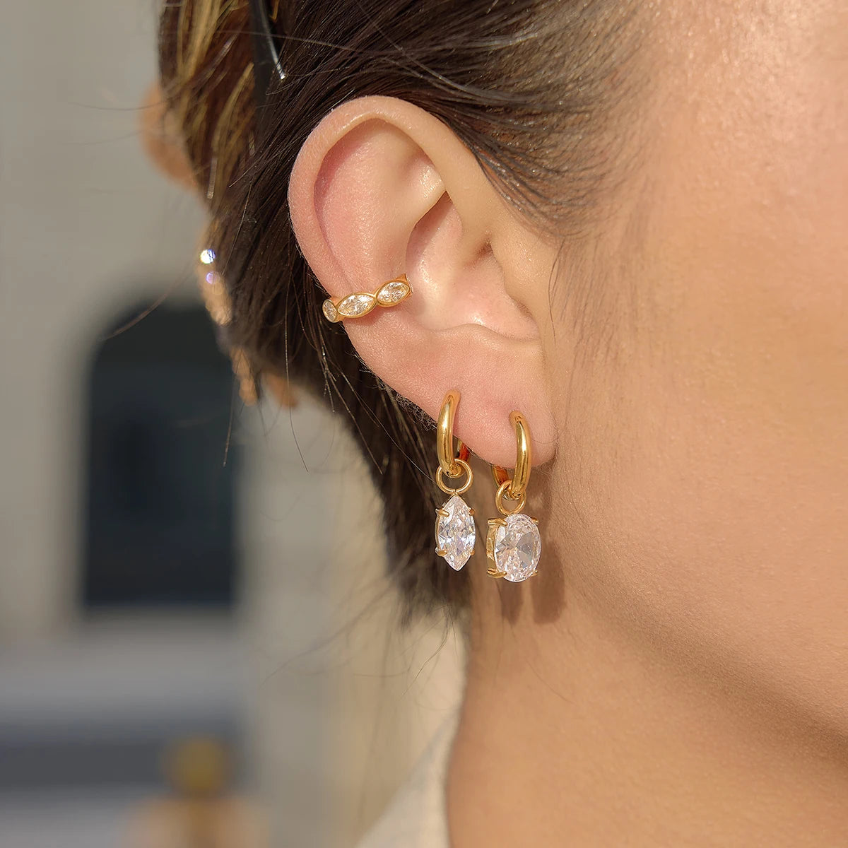 Shiny Cubic Zirconia Drop Earrings