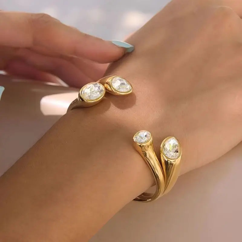 Kika Elegant Geometric Crystal Cuff Bracelet