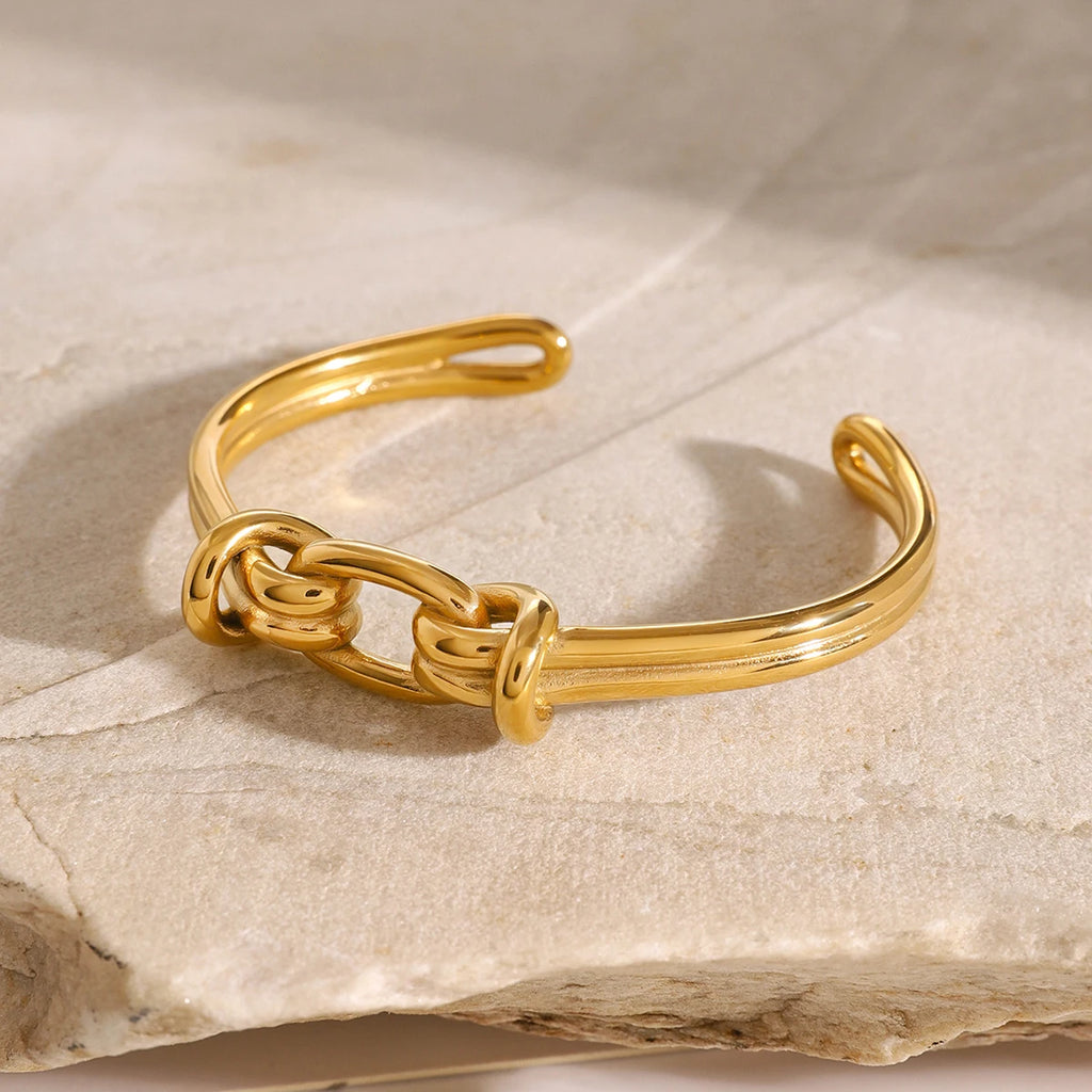 Kika Waterproof 18K Gold Color Stainless Steel Irregular Geometric Open Cuff Bracelet