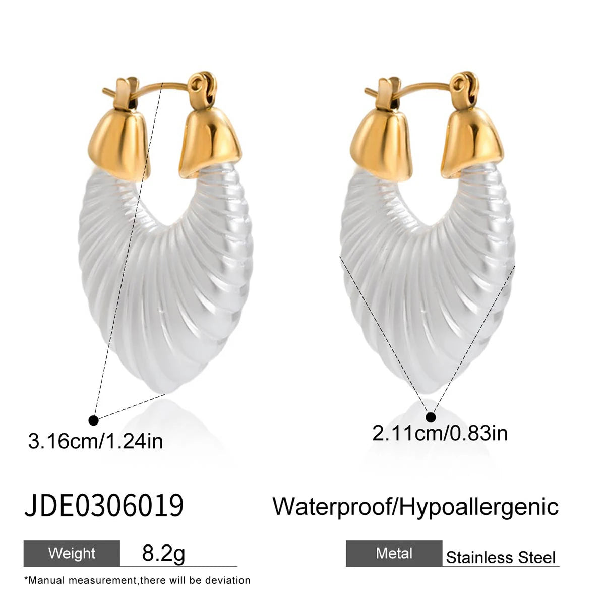 White Resin Pearl Smooth Earring Hypoallergenic Waterproof Stainless Steel