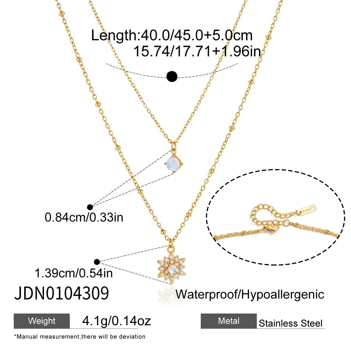 KIKA Moonstone Crystal Star Necklace Earrings  Gold PVD Plated Stainless Steel 316L