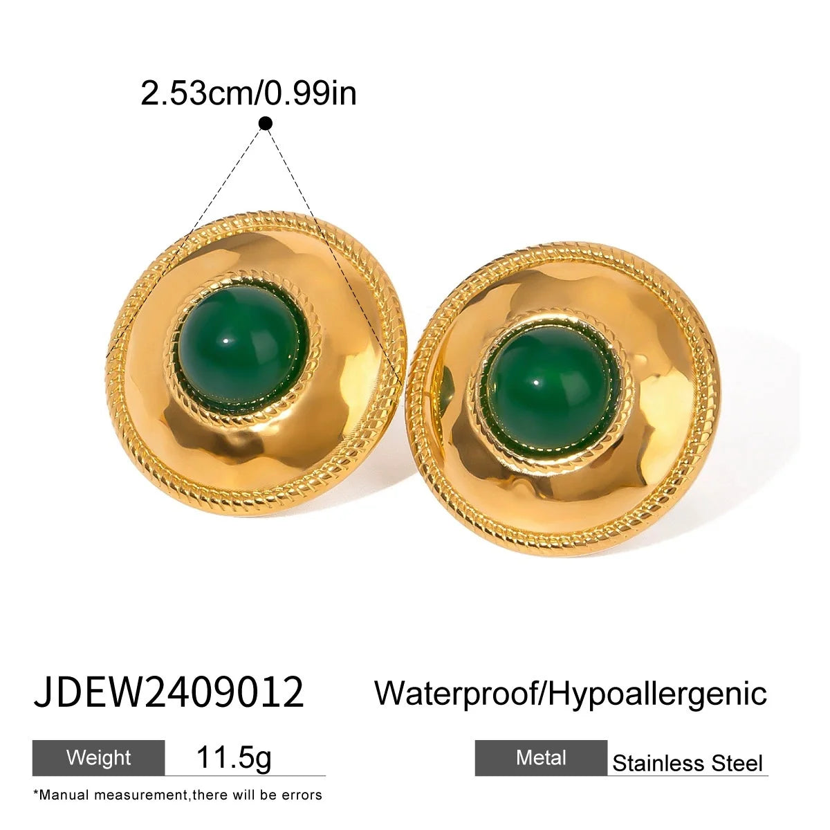Kika Retro 18K Gold Color Stainless Steel Green Zircon Geometric Earrings