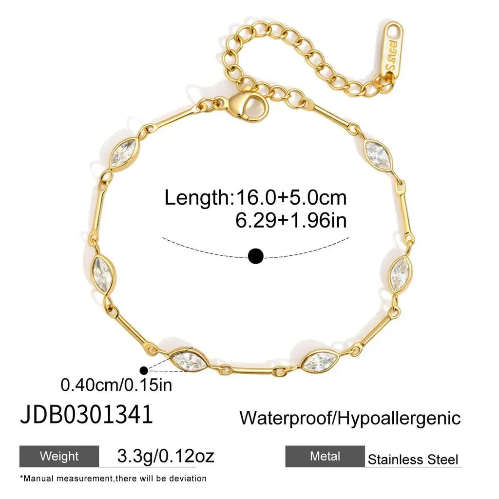 Kika Delicate White Geometric Zircon Stick Paperclip Chain Bracelet