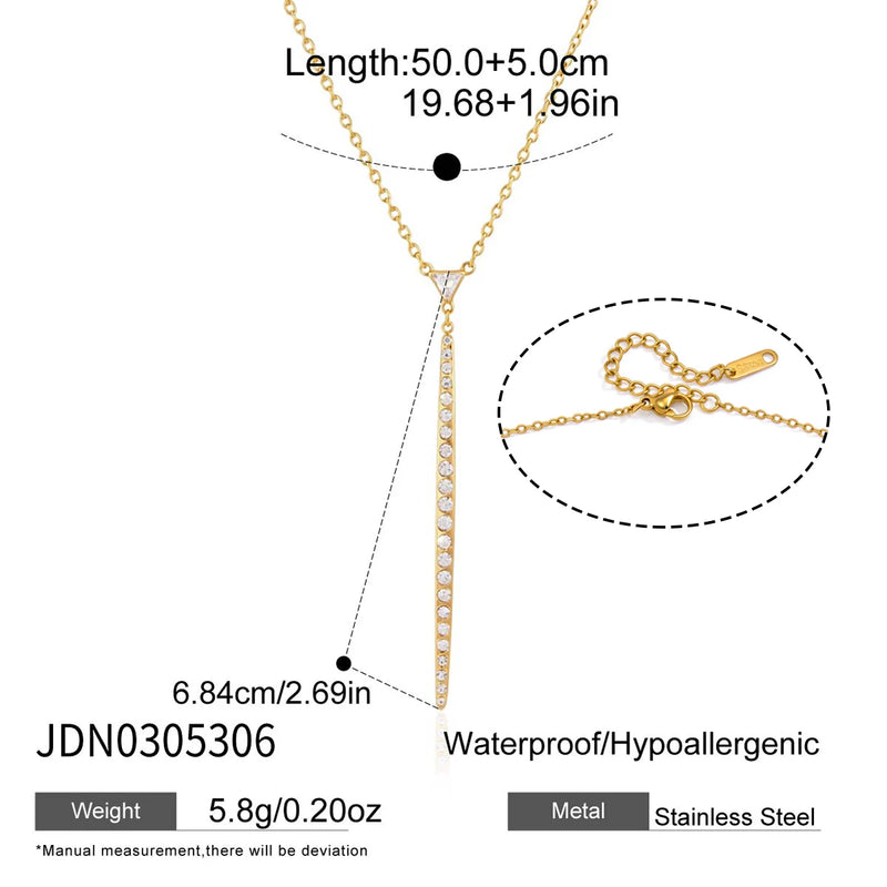 Kika Zircon Triangle Crystal Stick Pendant Necklace