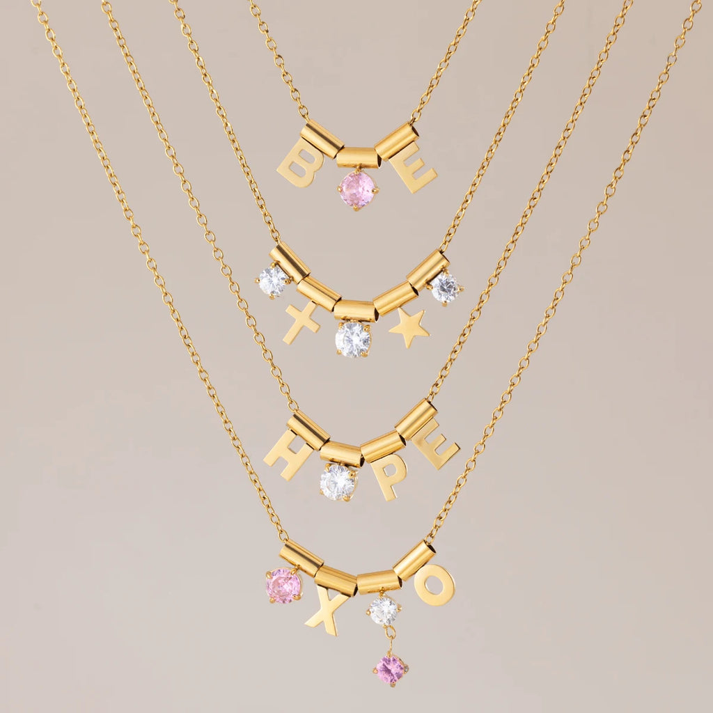 Kika Detachable Letter Zircon Pendant Necklace For Women 18K Gold PVD Plated Stainless Steel 316L