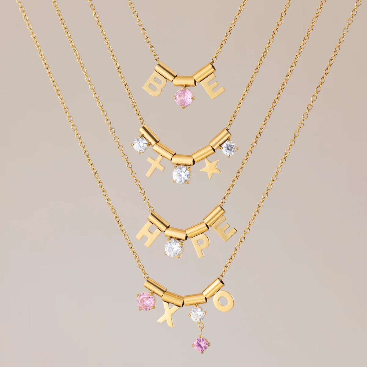 Kika Detachable Letter Zircon Pendant Necklace For Women 18K Gold PVD Plated Stainless Steel 316L