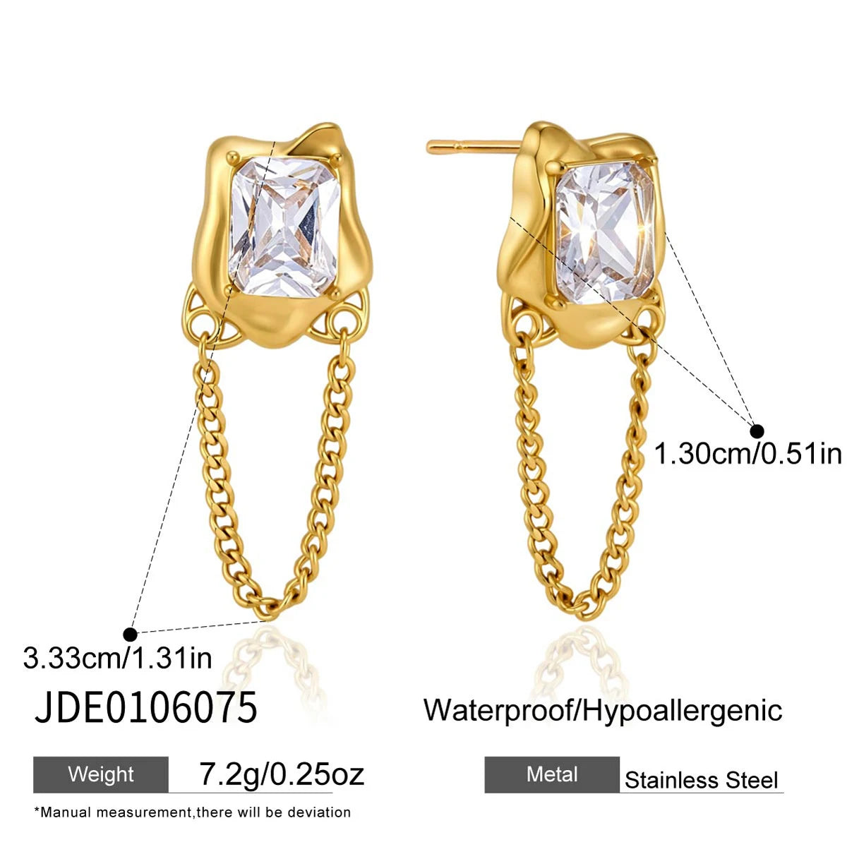Kika Delicate Zircon Stud Earrings 18K Gold PVD Plated Stainless Steel Chain Tassel