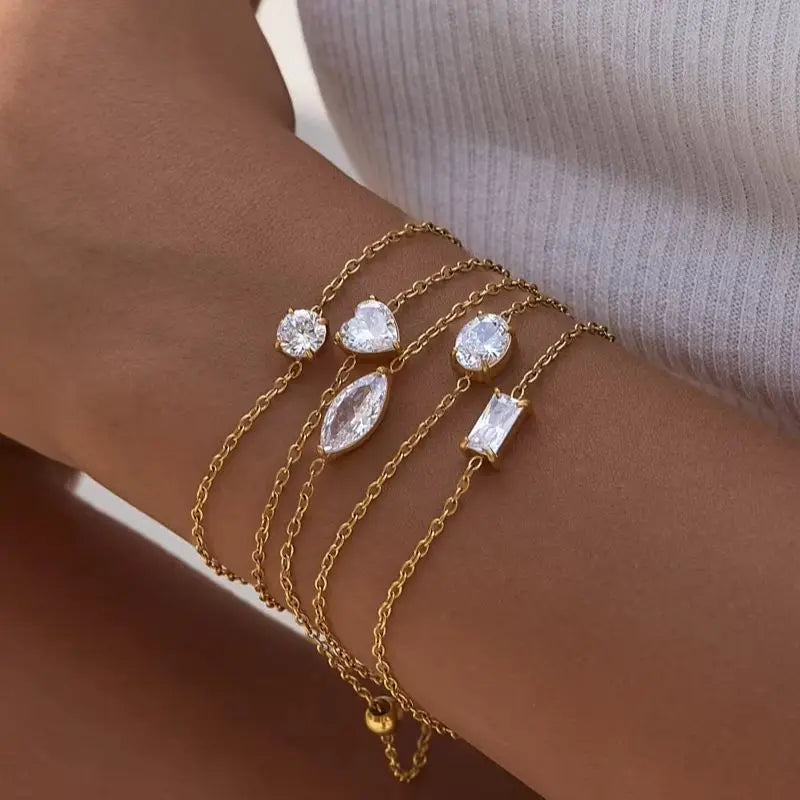 Kika Delicate Geometric Zircon Charm Bracelet For Women Minimalist 18K Gold PVD Plated Stainless Steel 316L