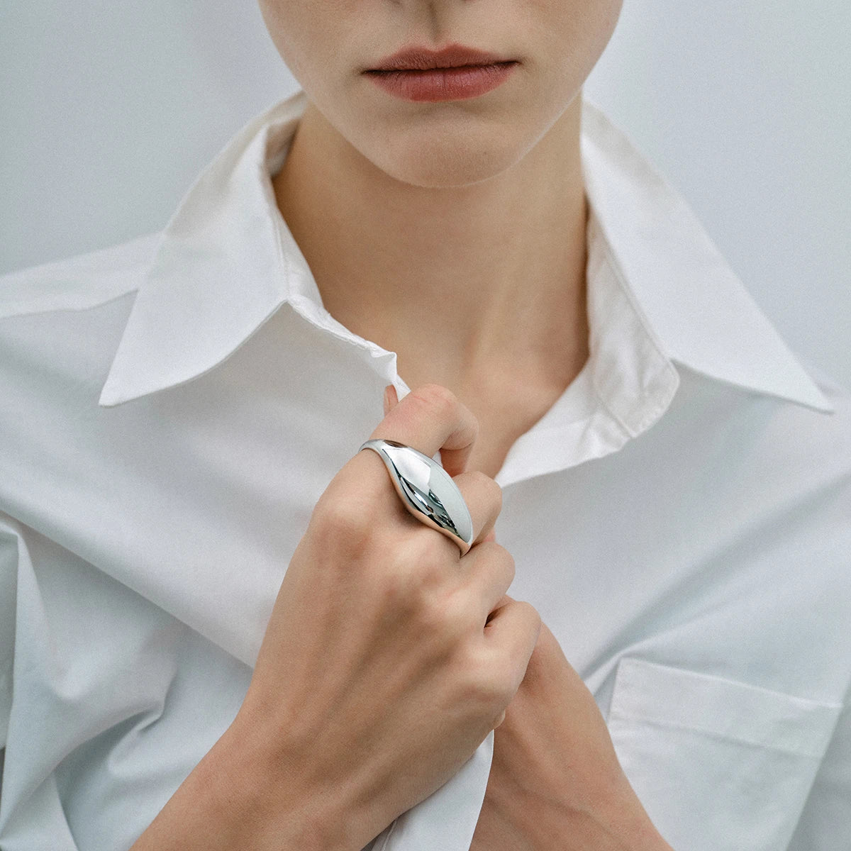 KIKA Trend Stainless Steel Double Ring Double Finger For Women Man Simple Titanium Simple Temperament Creative Party Jewelry