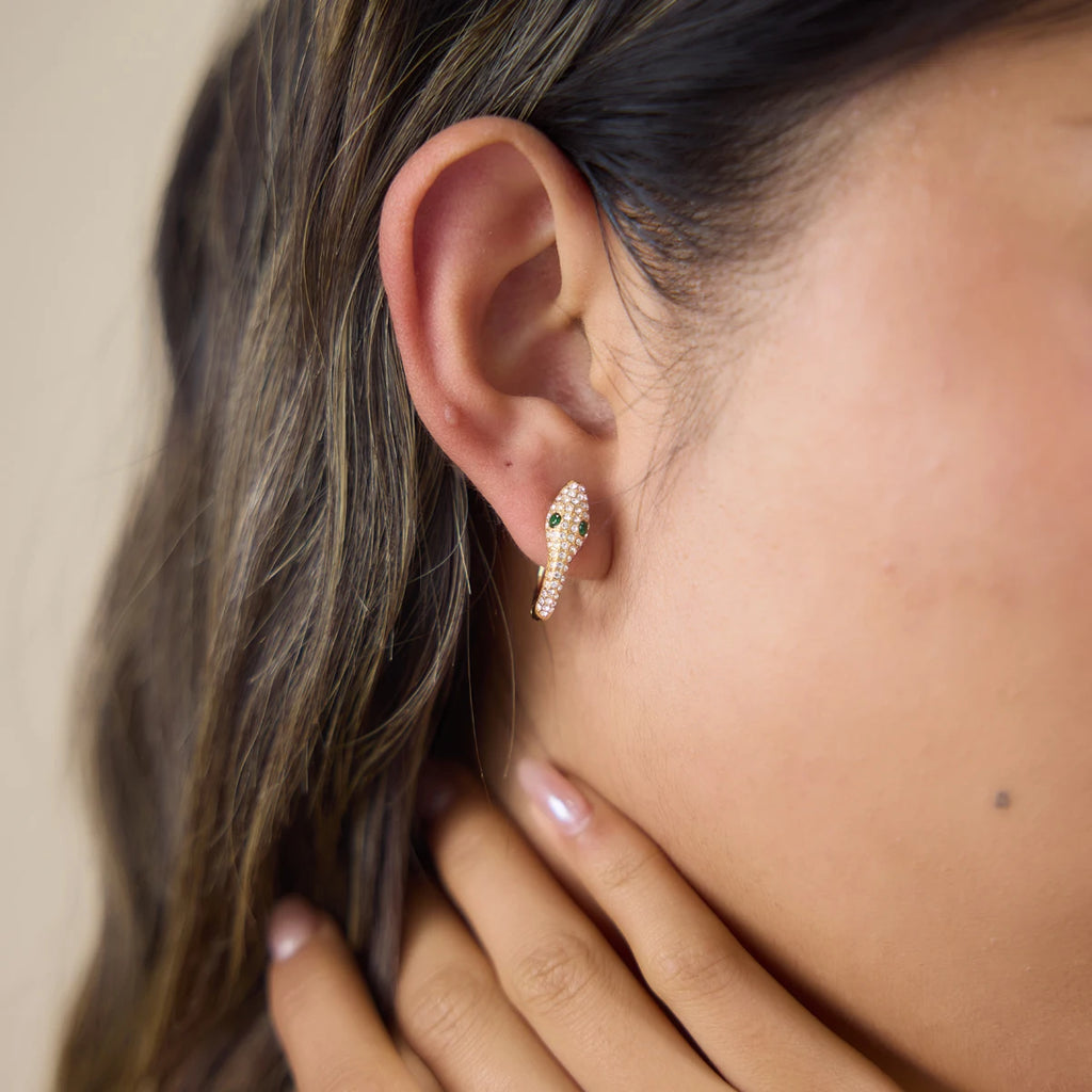 Kika Green Zircon White Crystal Snake Shape Clip Earrings