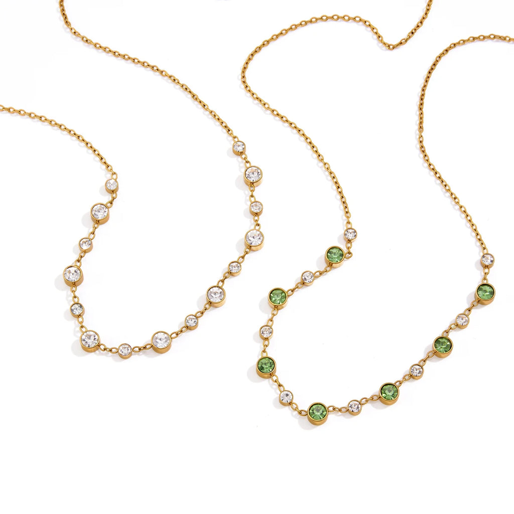 Kika Delicate Green And White Gradient Round Zircons O-Chain Necklace