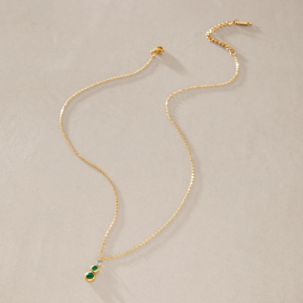 KIKA Malachite Stone Zircon Pendant Necklace For Women Minimalist 18K Gold PVD Plated Stainless Steel 316L
