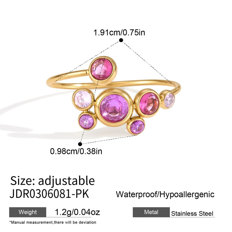 KIKA Multicolor Round Zircon Open Rings 18K Gold PVD Plated Stainless Steel 316L