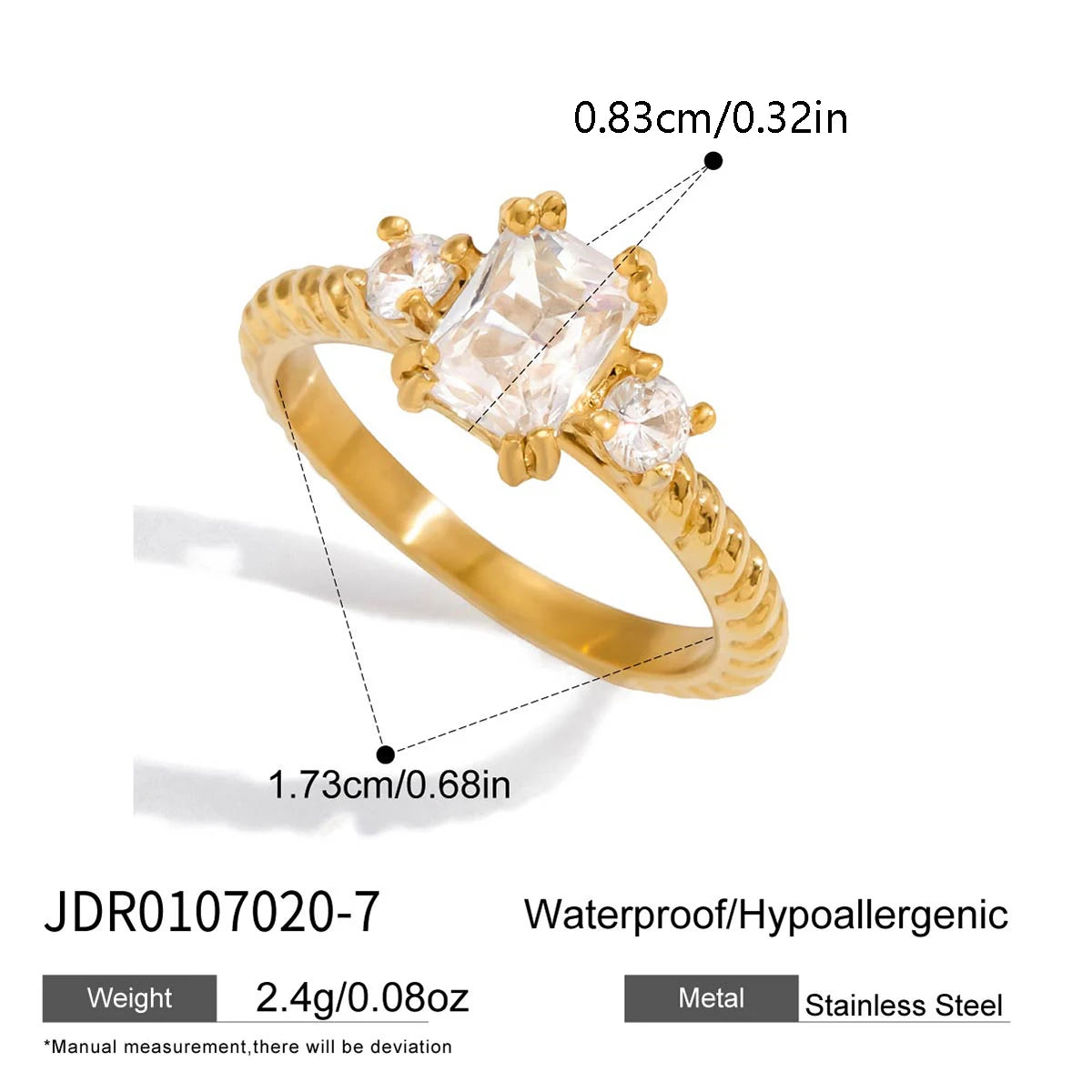 KIKA Classic MInimalist 18k Gold Color PVD Plated Droplet Shaped Large White Zircon Rings Waterproof  Stainless Steel 316L