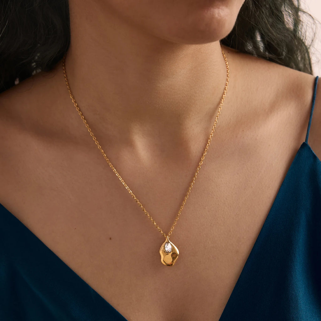 KJIKA Multicolor Glass Stone Geometric Pendant Necklace PVD  18K Gold Plated Stainless Steel 316L