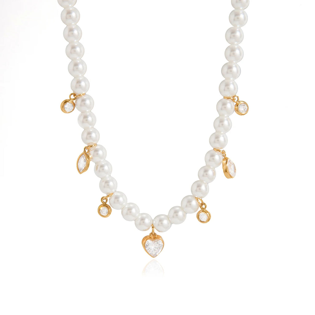 Delicate Heart Waterdrop Zircons Pendant With Imitation Pearls