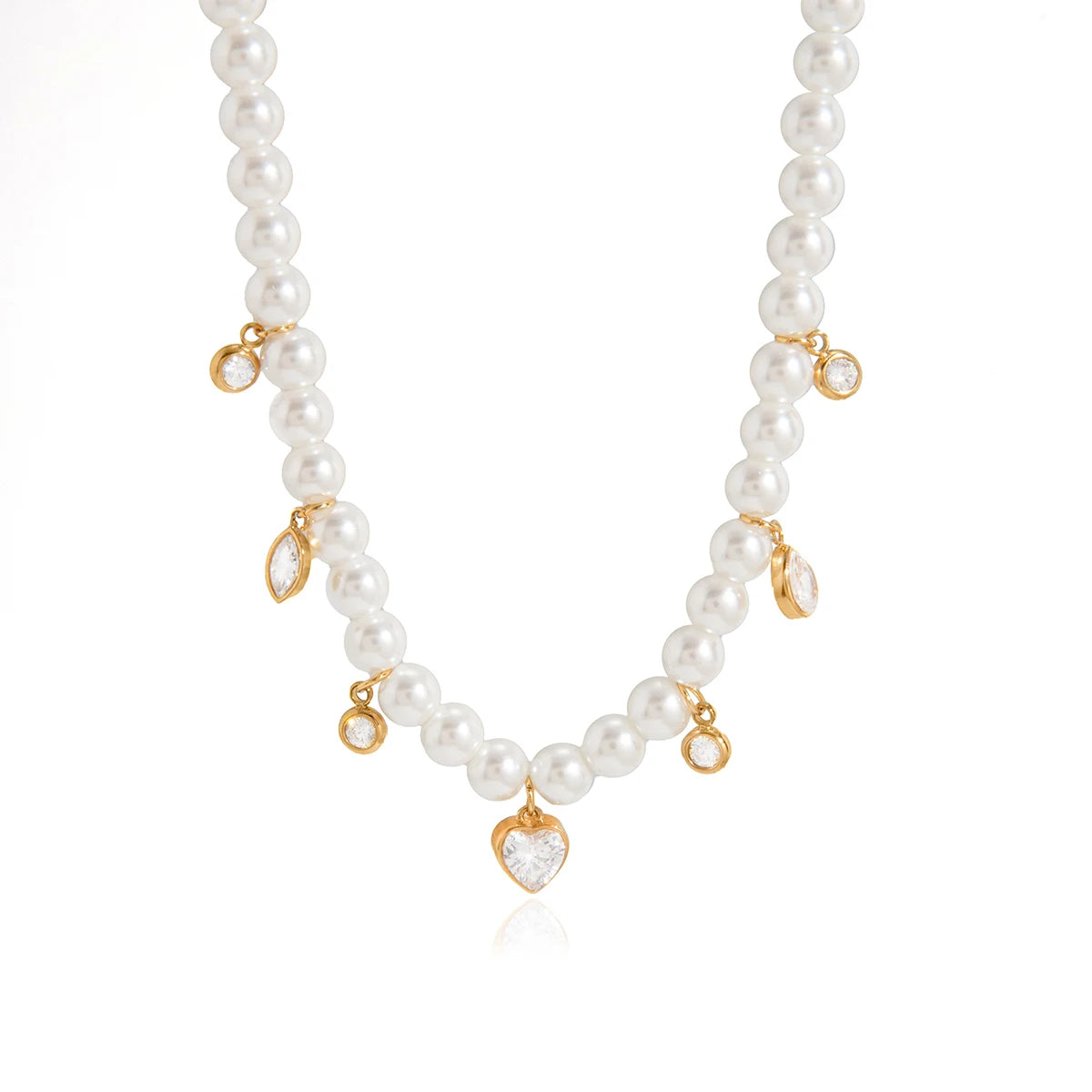 Delicate Heart Waterdrop Zircons Pendant With Imitation Pearls