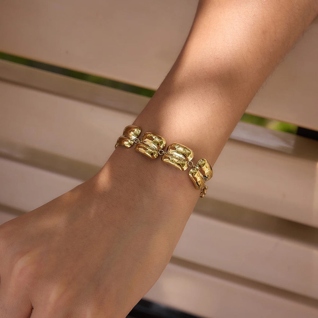 Kika Delicate Gold Color Double Layered Wide Face Bracelet