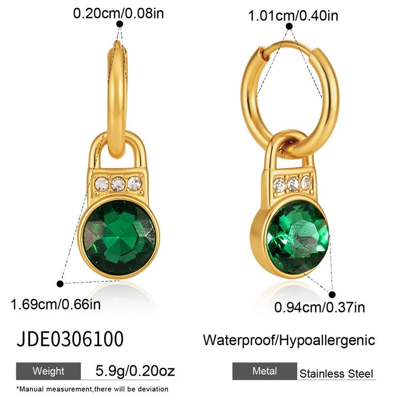 KIKA Round Glass Lock Shape Drop Earrings For Women Minimalist 18K Gold PVD Plated Stainless Steel 316L Earrings Fashion Jewelry