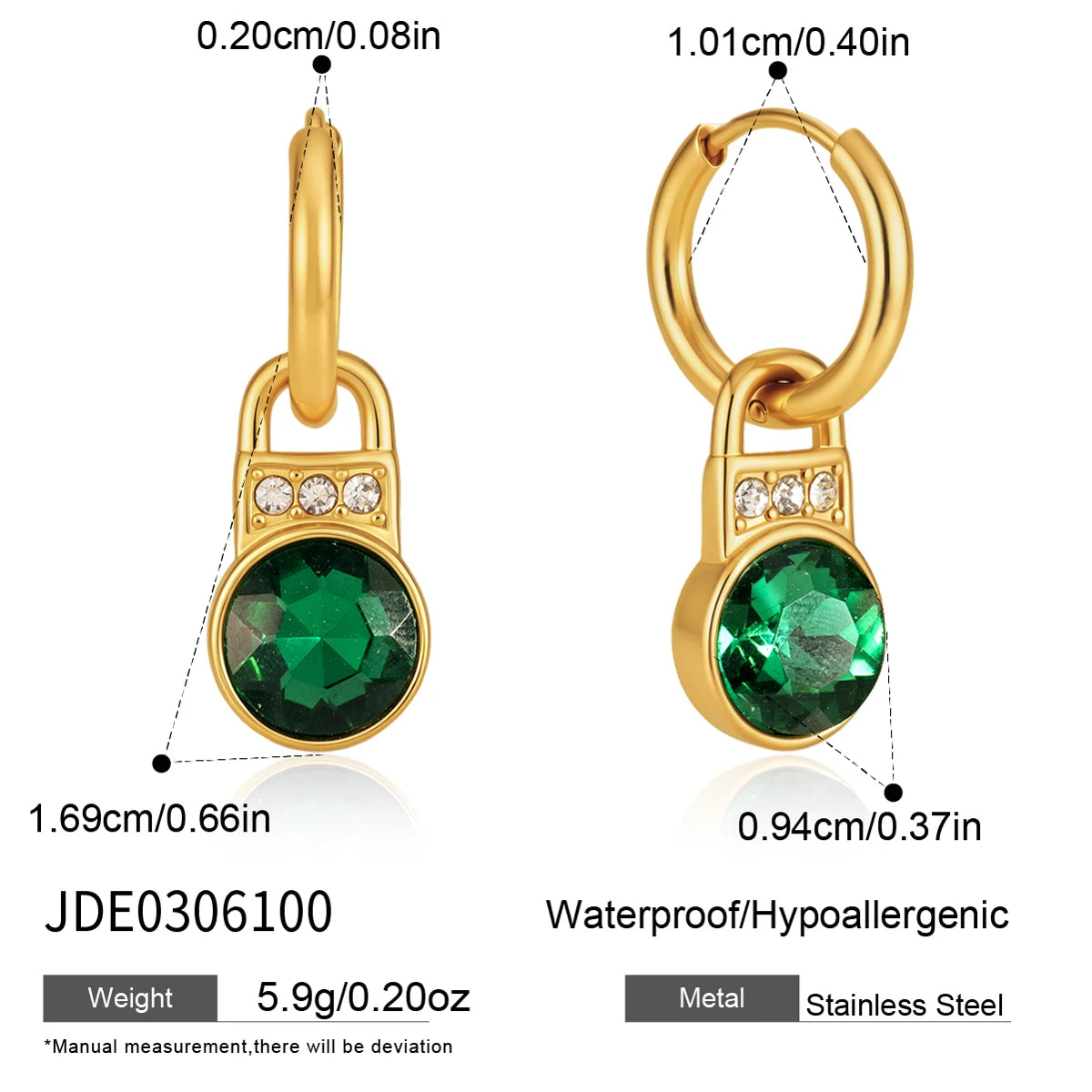 KIKA Glass Heart Lock Shape Drop Earrings For Women Minimalist 18K Gold PVD Plated Stainless Steel 316L Earrings Fashion Jewelry