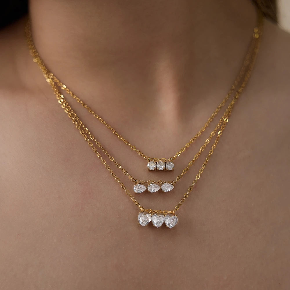 Kika Water Drop Round Heart Zircon Pendant Necklace ñ18K Gold PVD Plated Stainless Steel 316L