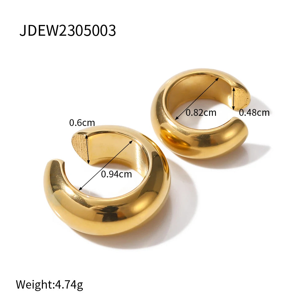 Classic Gold Color Wide-Faced Ear Buckle Earring With White Rhinestone