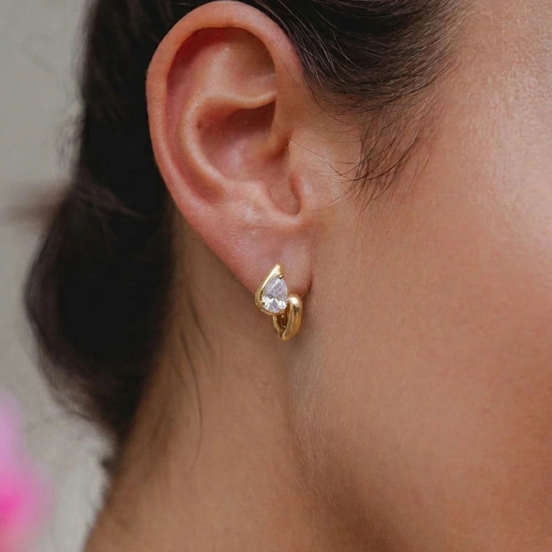 Kika Delicate White Teardrop Shaped Zircon Twisted Wave Stud Earrings