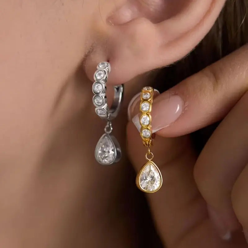 KIKA Delicate Round Water Drop Zircon Earrings PVD Plated Stainless Steel 316L