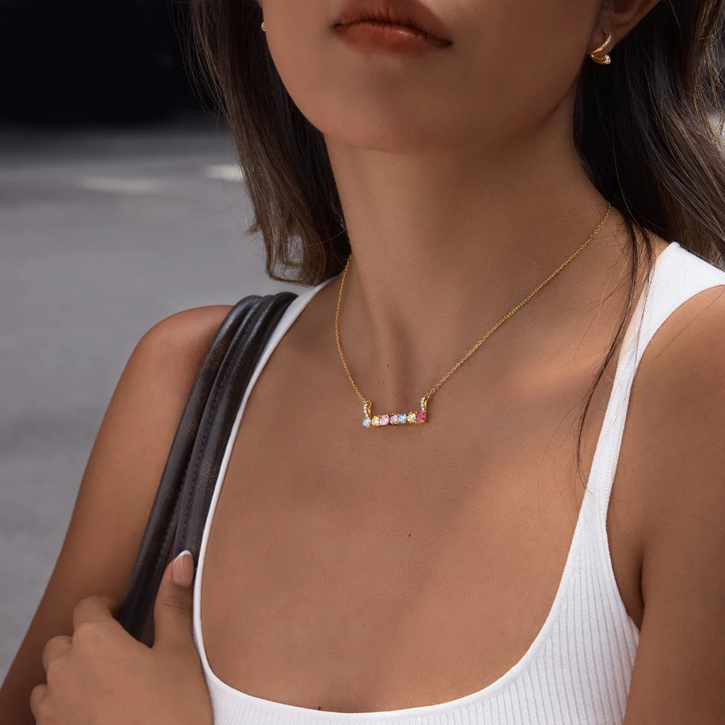 KIKA Multicolor Geometric Zircon Pendant Necklace  PVD Plated Stainless Steel Necklace 316L
