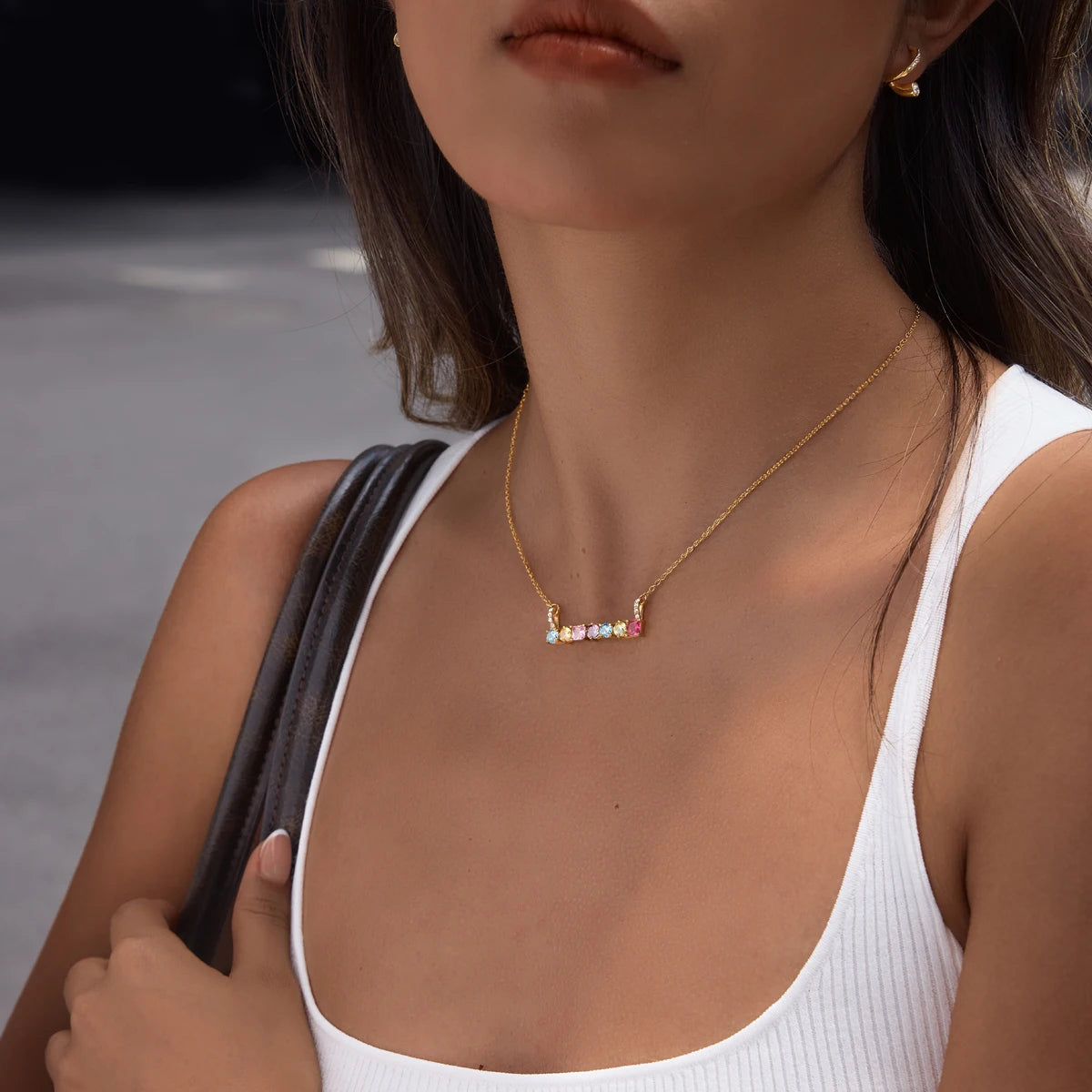KIKA Multicolor Geometric Zircon Pendant Necklace  PVD Plated Stainless Steel Necklace 316L