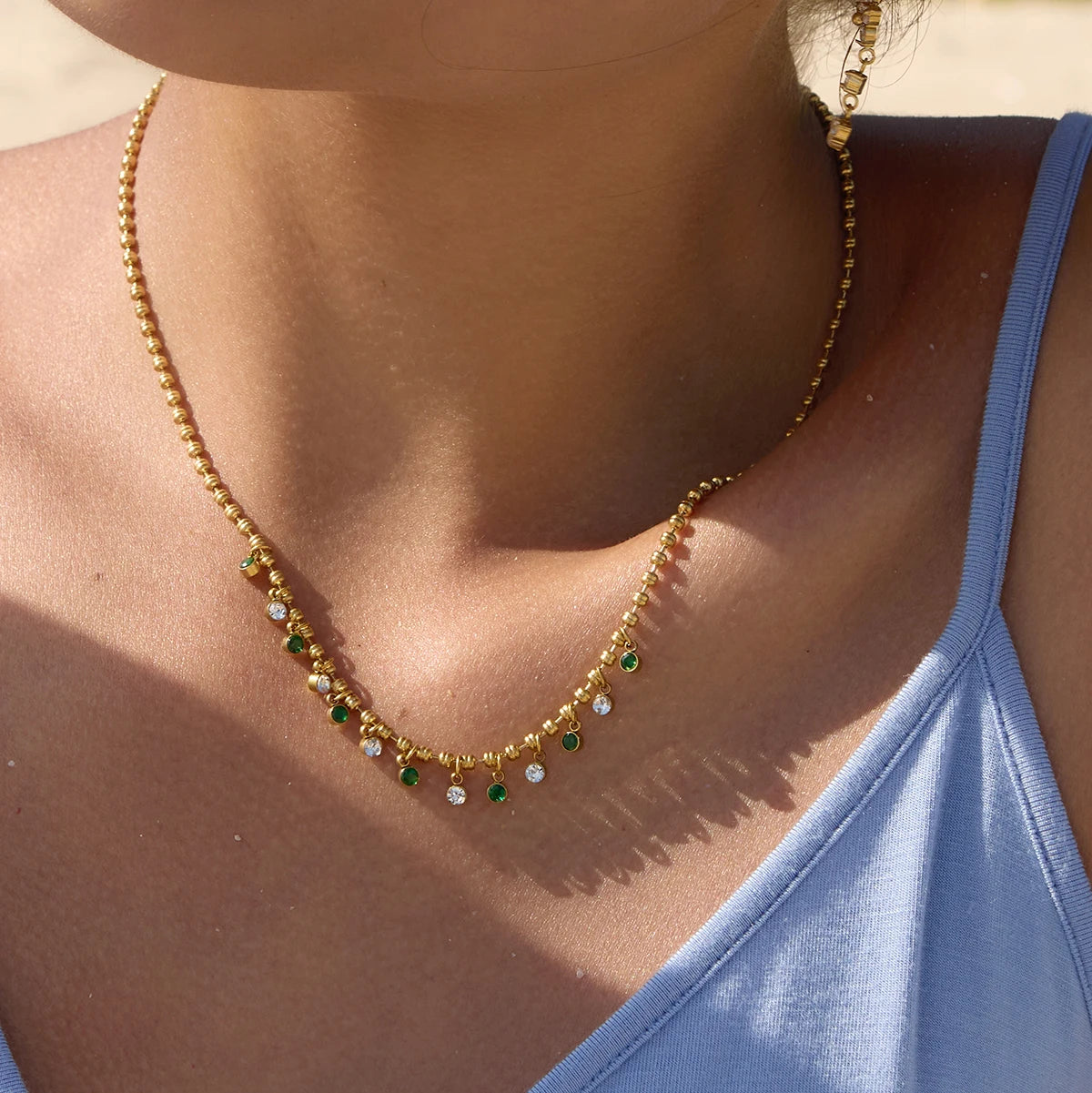 Kika Multicolor Round Zircon Pendant Necklace 18K Gold PVDPlated Stainless Steel 316L