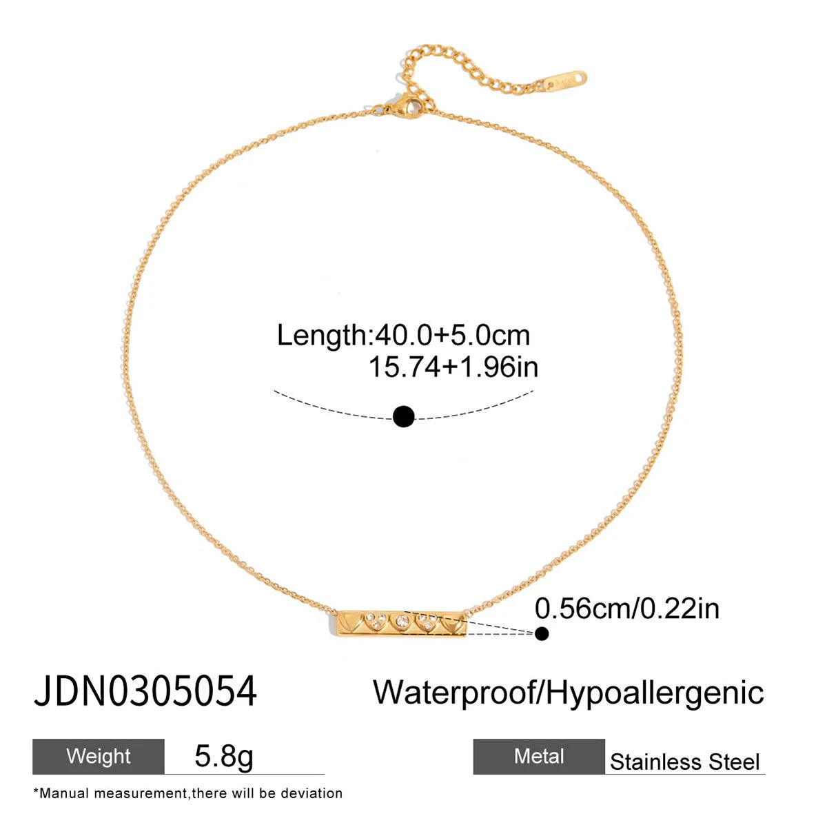 Kika Simple Classic  Stainless Steel Rhinestone Ribbed Love Pendant Necklace