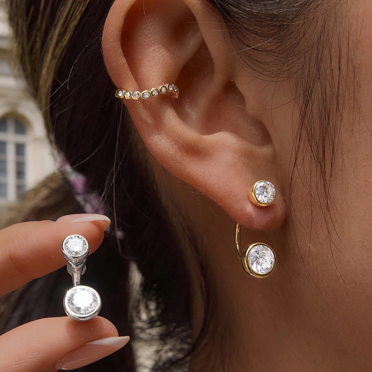 KIKA Detachable Zircon Stud Earrings  PVD Plated Stainless Steel 316L