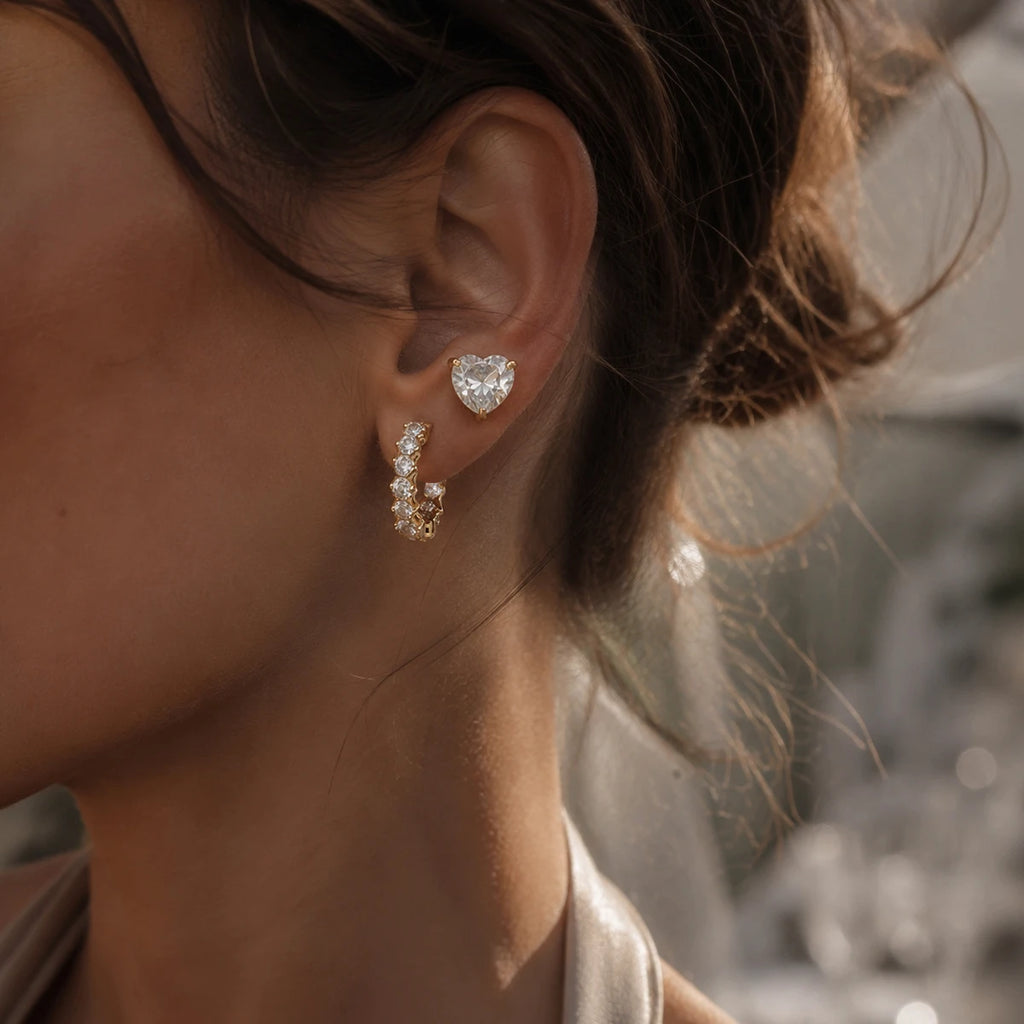 KIKA Classic Iced Out Zircon Clip Earrings n Minimalist 18K Gold PVD Plated Stainless Steel 316L
