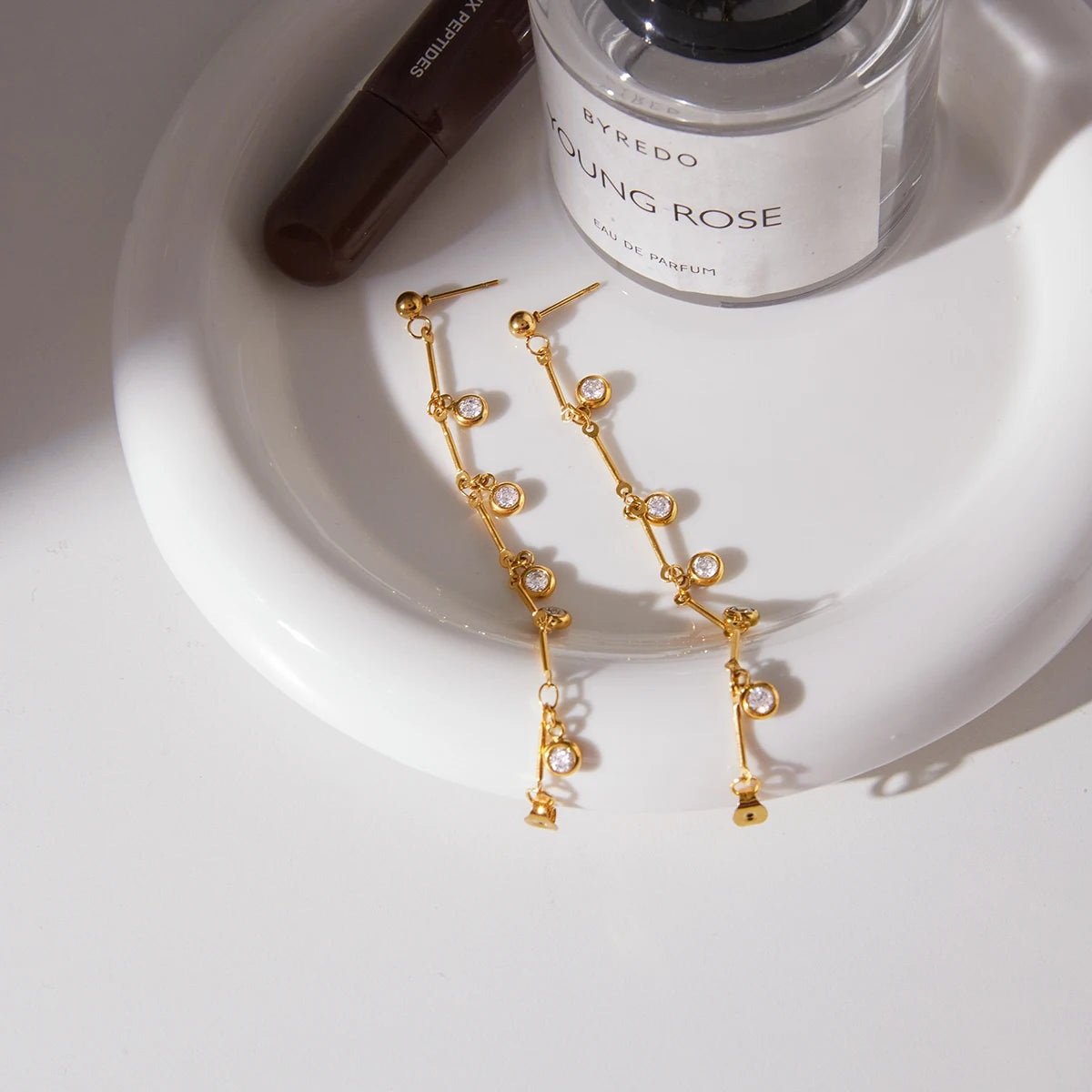 Classic White Zircons Chain Tassel Earring