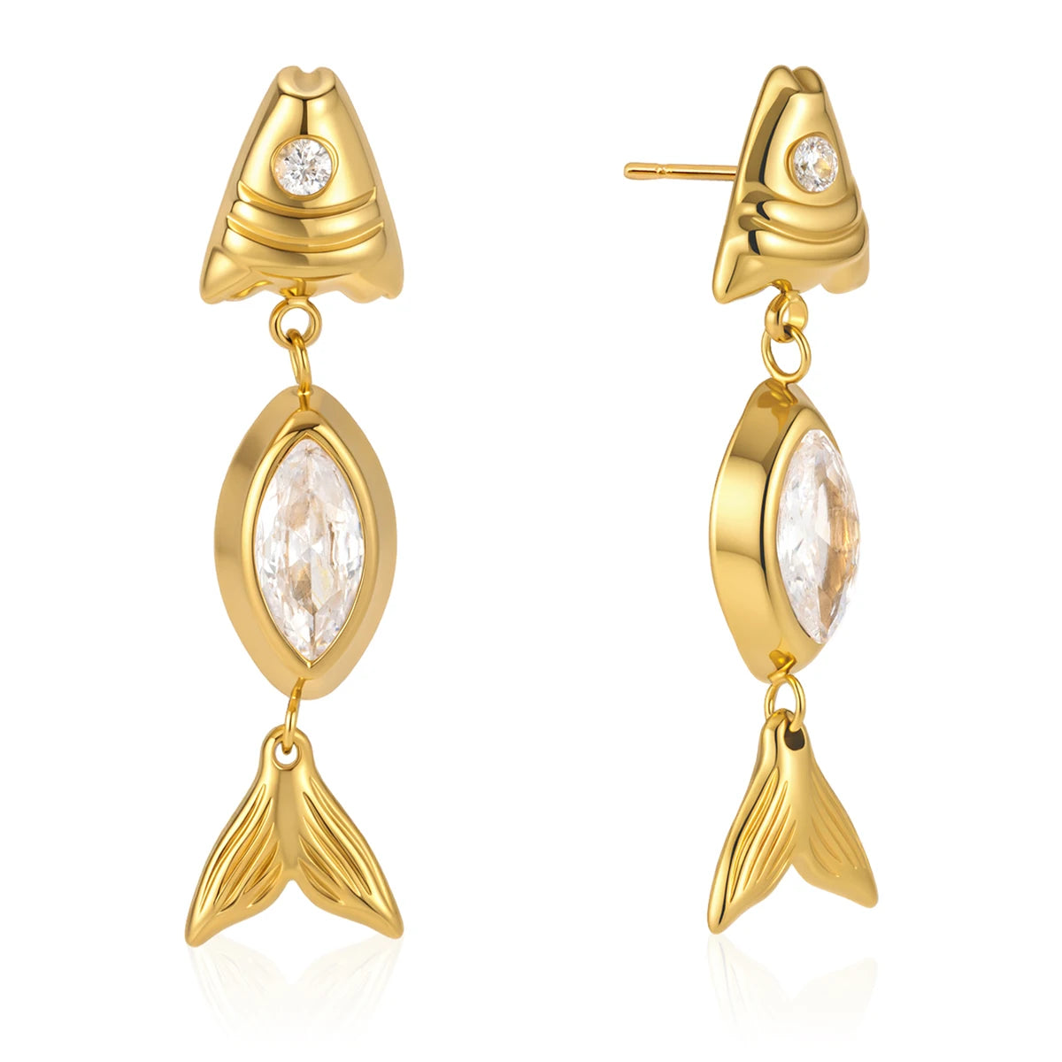 Kika Classic White Horse Eye Zircon Fish Pendant Earrings