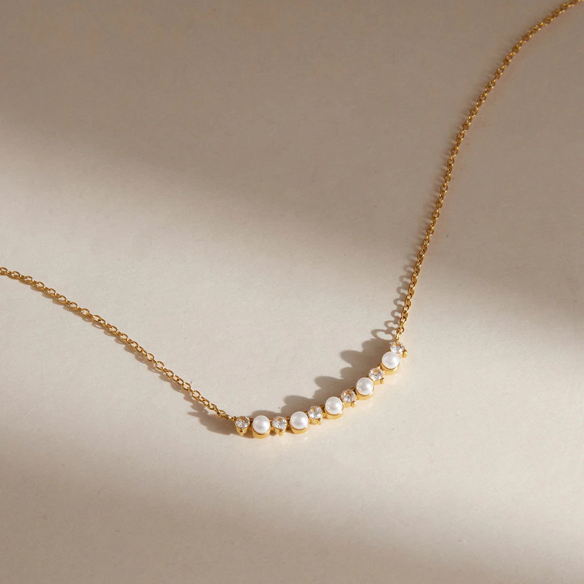Kika Elegant Zircon Imitation Pearl Smile Shape Pendant Necklace PVD Plated Stainless Steel 316L