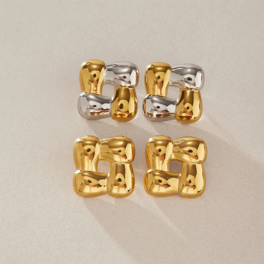 Kika Geometric Hollow Square Stud Earrings Minimalist 18K Gold Plated Stainless Steel 316L