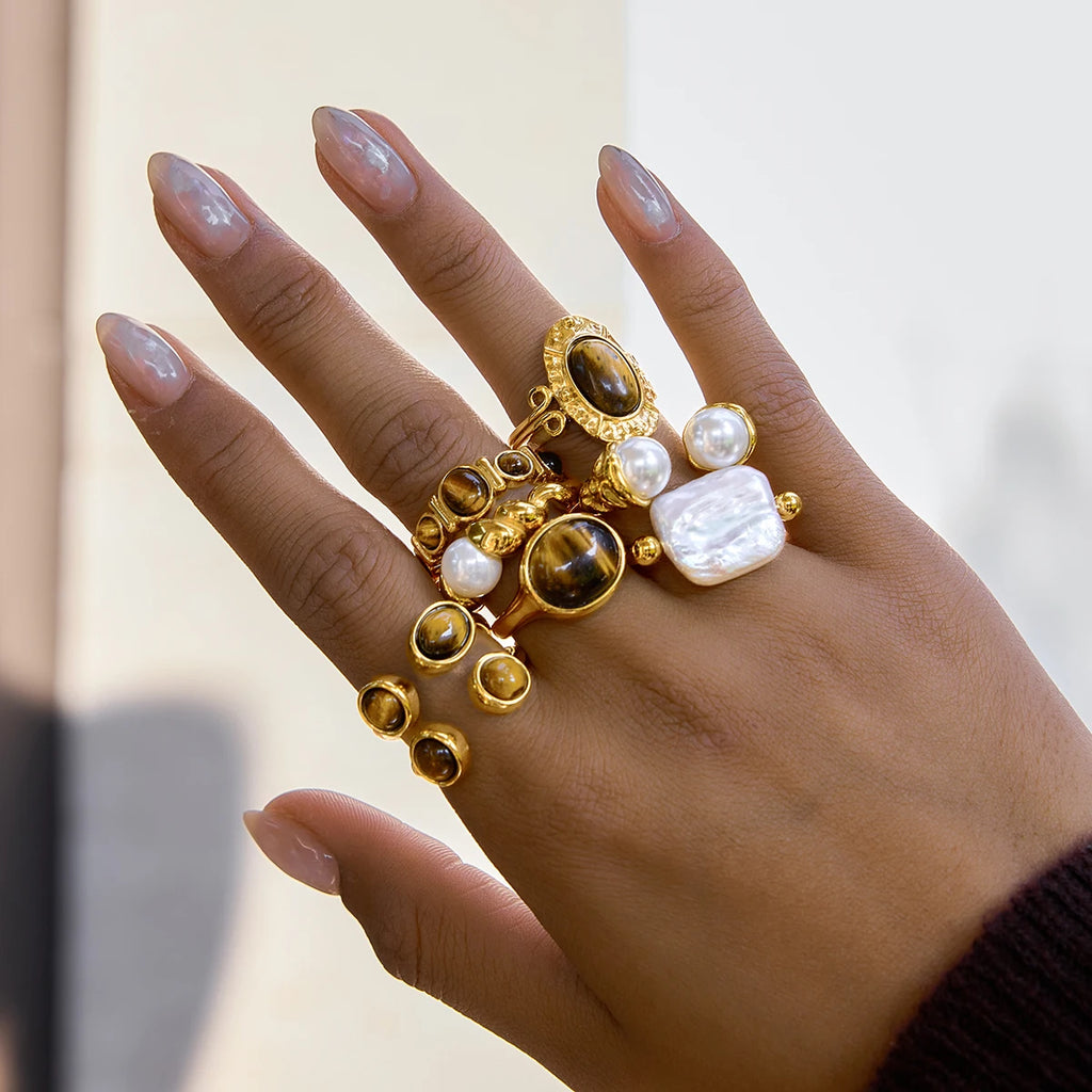 Kika Various Styles Brown Tiger Eye Stone Ring