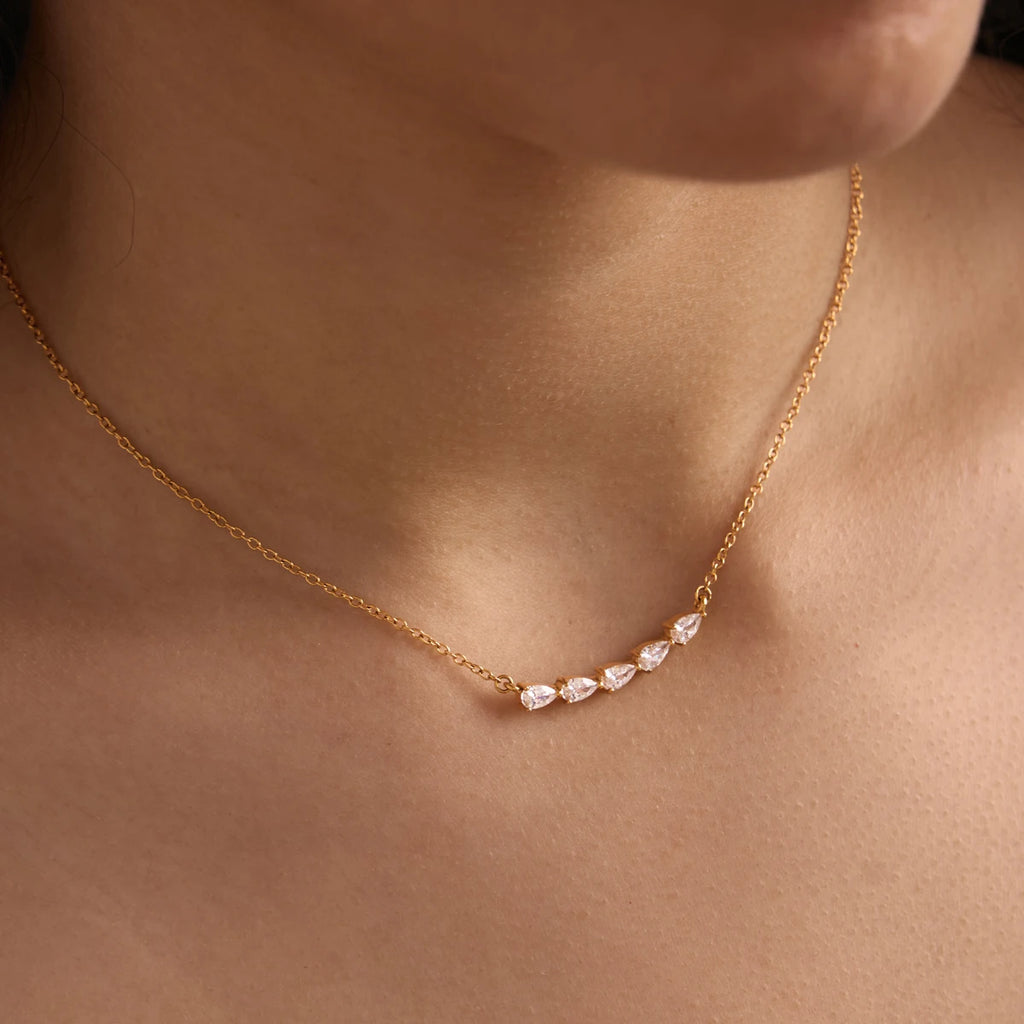 KIKA Water Drop Zircon Smile Shape Pendant Necklace  18K Gold Plated Stainless Steel 316L