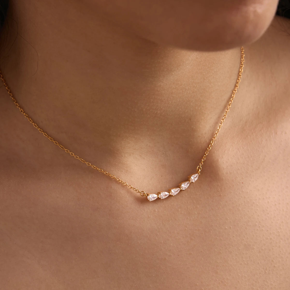 KIKA Water Drop Zircon Smile Shape Pendant Necklace  18K Gold Plated Stainless Steel 316L