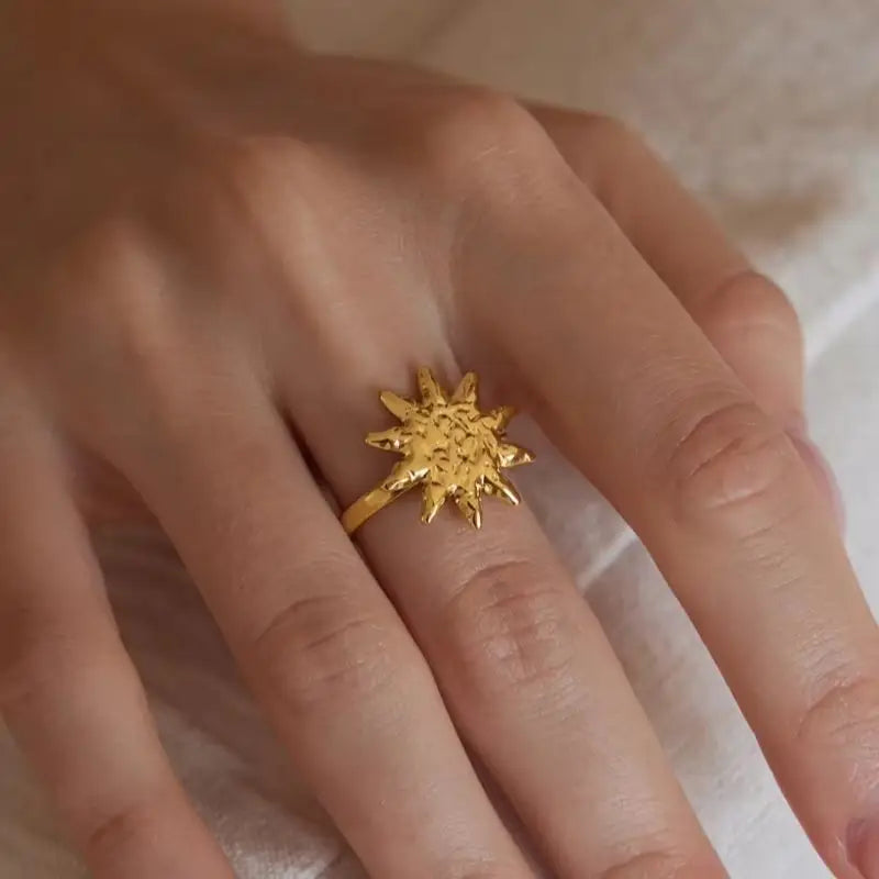 KIKA Classic Sun Shape Open Rings For Women Minimalist 18K Gold PVD Plated Stainless Steel 316L