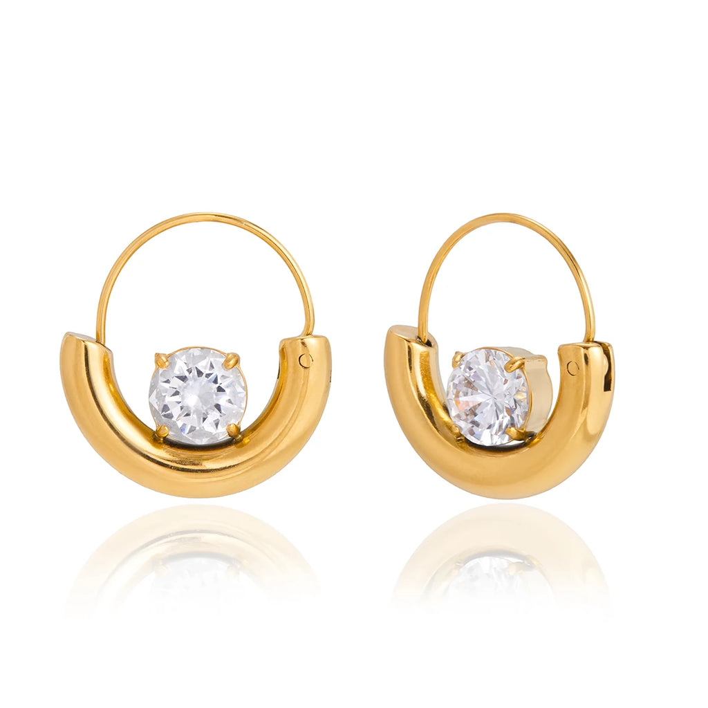 Circular Big White Zircon Hoop Earring