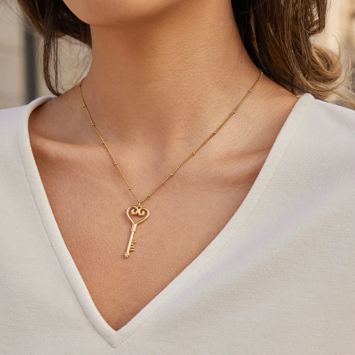 Kika Gold Color Plated Zircon Love Lock And Key Pendant Necklace