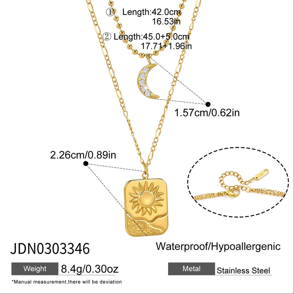 Kika Delicate Moon Sun Double-Layer Chain Bead Chain Multi-Layer Necklace