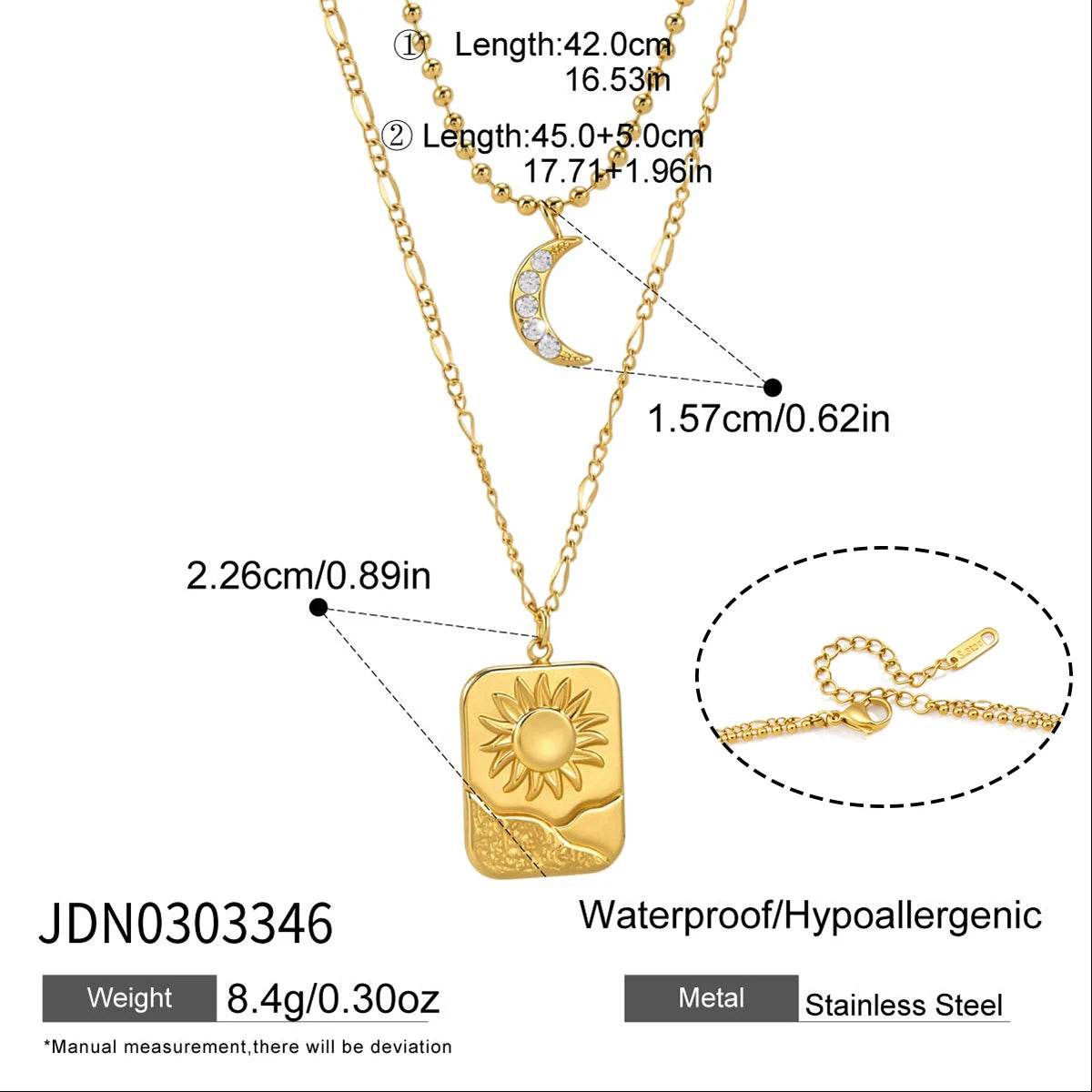 Kika Delicate Moon Sun Double-Layer Chain Bead Chain Multi-Layer Necklace