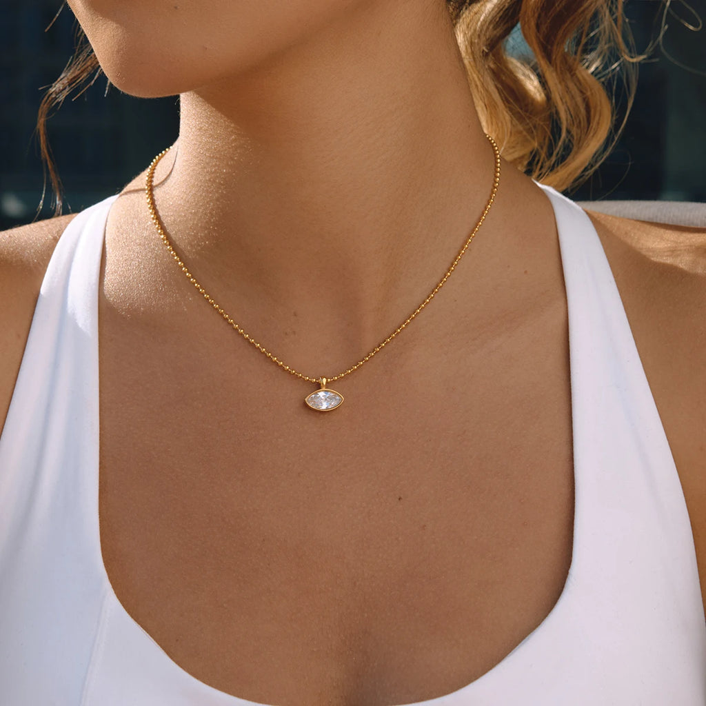 Classic Geometric waterdrop shape White Zircon Necklace